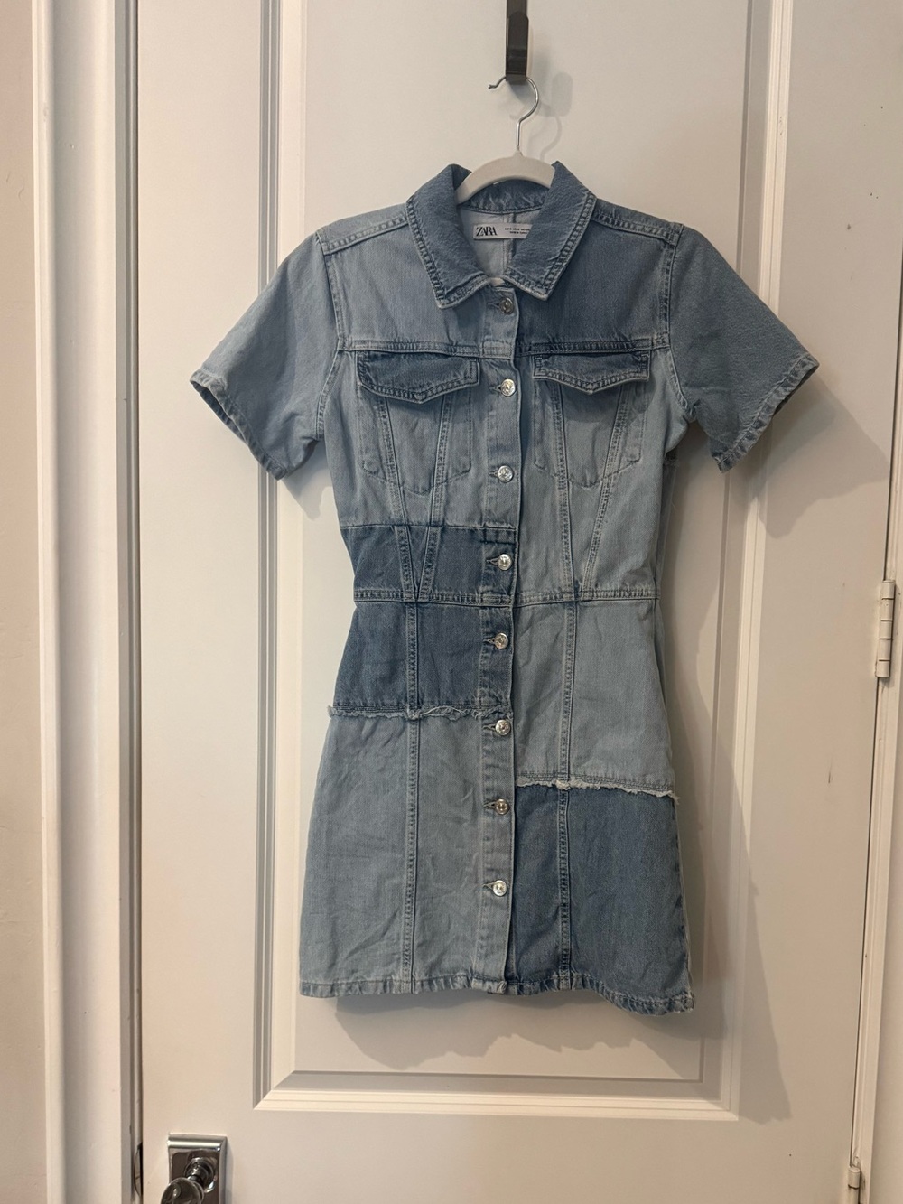 Zara Denim Button Up Short Sleeve Dress, Size Small